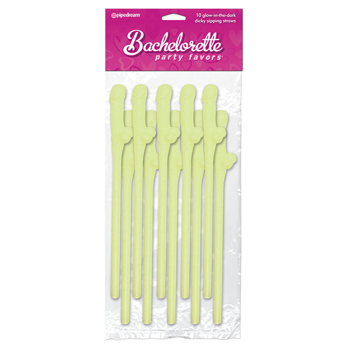 Pipedream Bachelorette Party Favors 10-Piece Dicky Sipping Straws Glow In the Dark