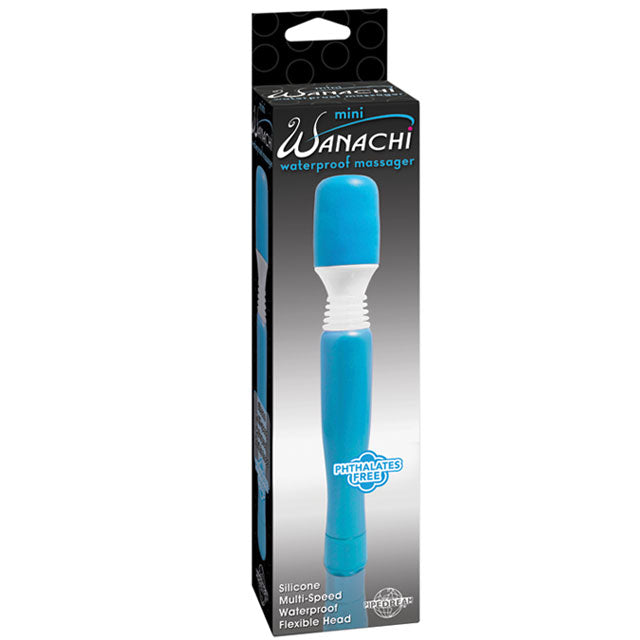 Pipedream Mini Wanachi Waterproof Massager Flexible Silicone Wand Vibrator Blue