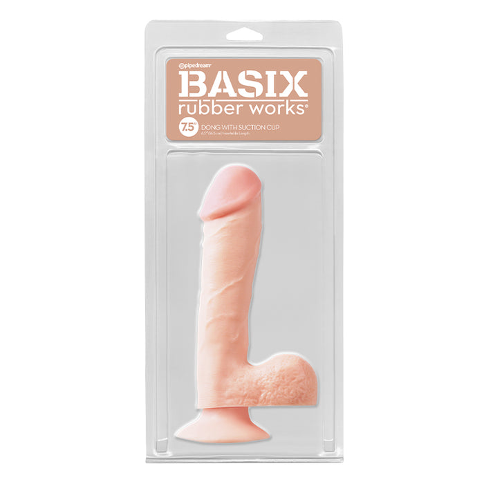 Pipedream Basix Rubber Works 7.5 in. Dong With Balls & Suction Cup Beige