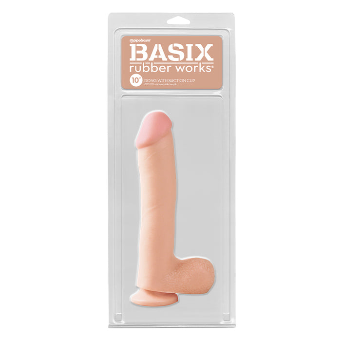 Pipedream Basix Rubber Works 10 in. Dong With Balls & Suction Cup Beige
