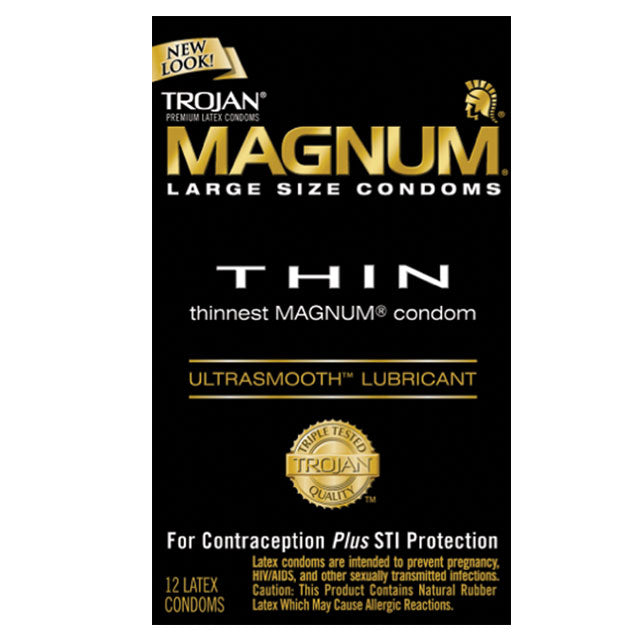 Trojan Magnum Thin Large Size Condoms with UltraSmooth Lubricant 12 Pack