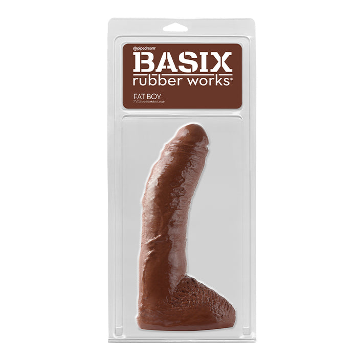 Pipedream Basix Rubber Works Fat Boy 10 in. Dildo With Balls Brown