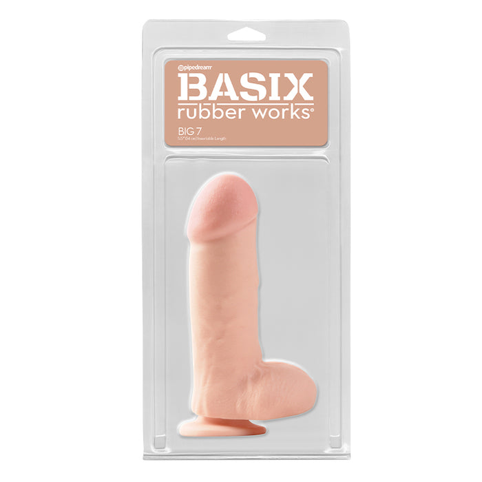 Pipedream Basix Rubber Works Big 7 in. Dildo With Balls & Suction Cup Beige