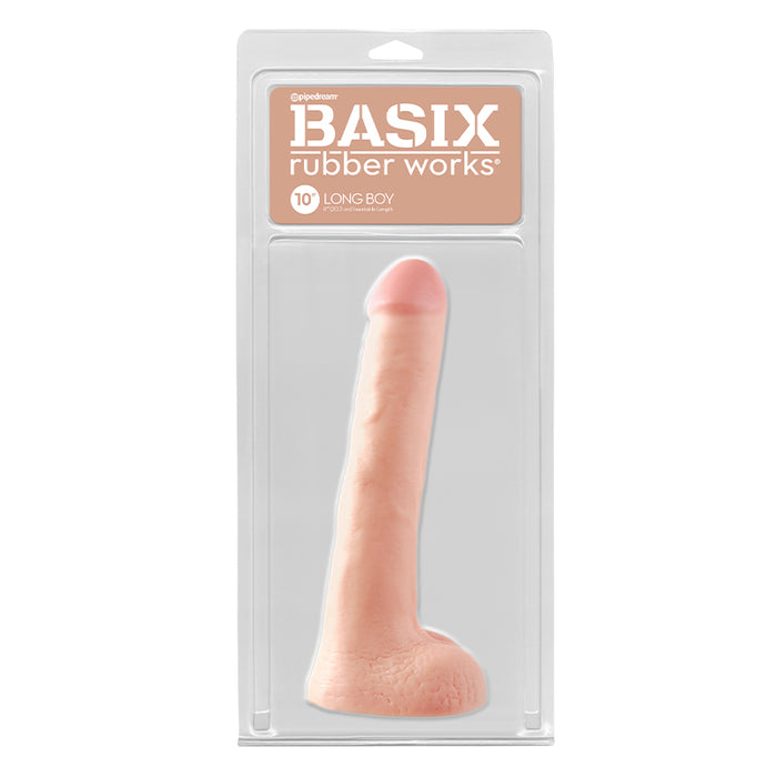 Pipedream Basix Rubber Works Long Boy 10 in. Dildo With Balls Beige
