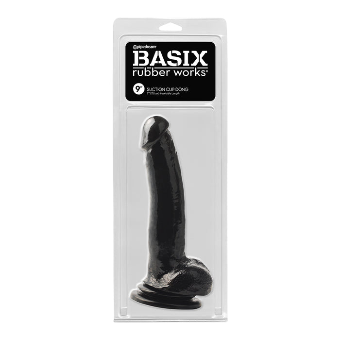 Pipedream Basix Rubber Works 9 in. Suction Cup Dong With Balls Black