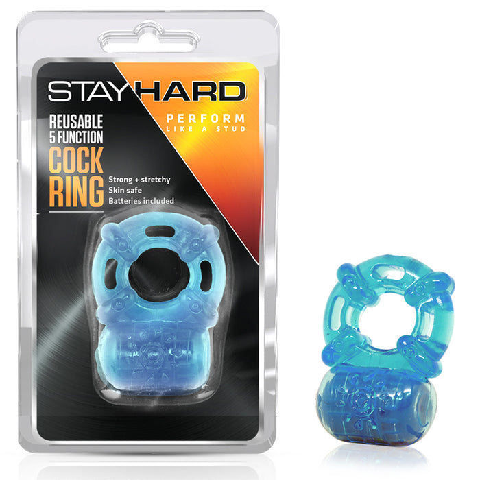 Blush Stay Hard Reusable 5 Function Vibrating Cockring Blue