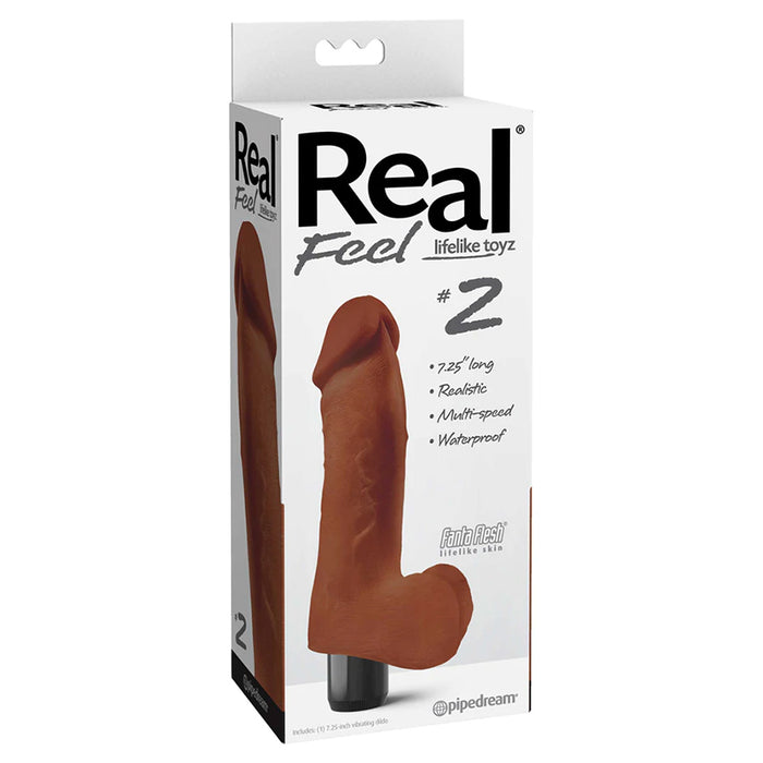 Pipedream Real Feel Lifelike Toyz No. 2 Realistic 7.25 in. Vibrating Dildo With Balls Brown
