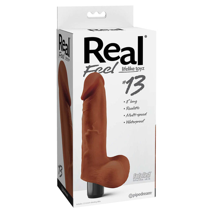 Pipedream Real Feel Lifelike Toyz No. 13 Realistic 8 in. Vibrating Dildo With Balls Brown