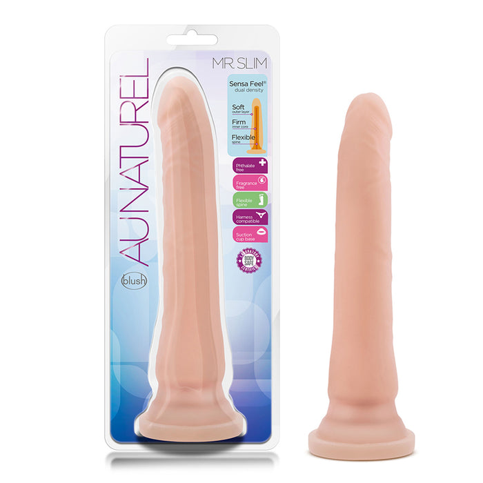 Blush Au Naturel Mr. Slim 9.25 in. Posable Dual Density Dildo with Suction Cup Beige