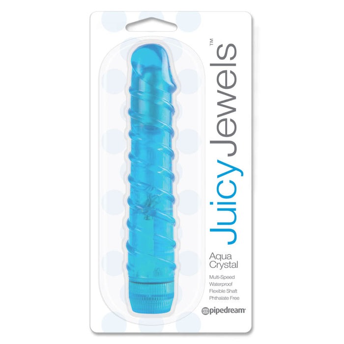 Pipedream Juicy Jewels Aqua Crystal Ribbed Semi-Realistic Vibrator Blue