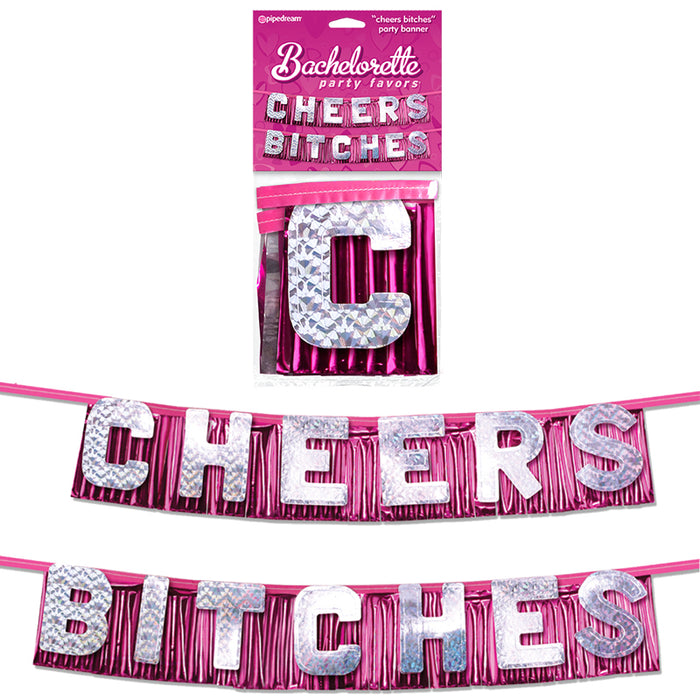 Pipedream Bachelorette Party Favors "Cheers Bitches" Party Banner Silver