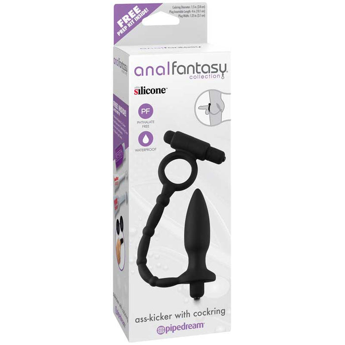 Pipedream Anal Fantasy Collection Vibrating Silicone Ass-Kicker With Cockring Black
