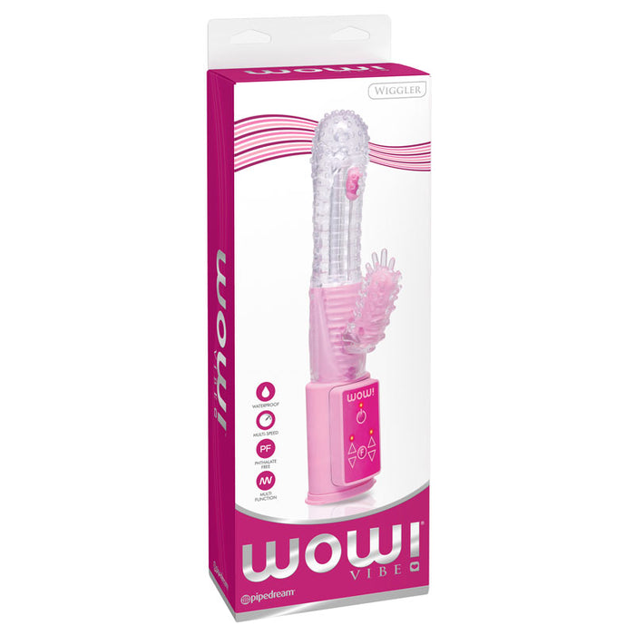 Pipedream WOW! Vibe Wiggler Dual Stimulation Vibrator Clear/Pink