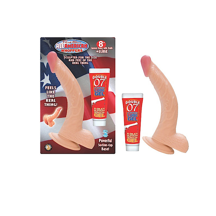 All American Whoppers 8in. Curved Dong with Balls and Lube