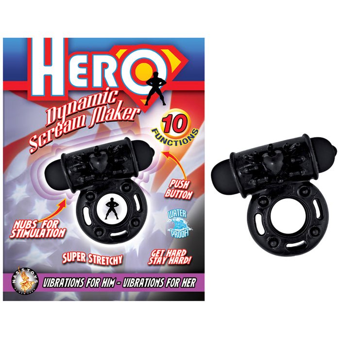 Hero Dynamic Scream Maker Multispeed Waterproof Cock Ring (Black)