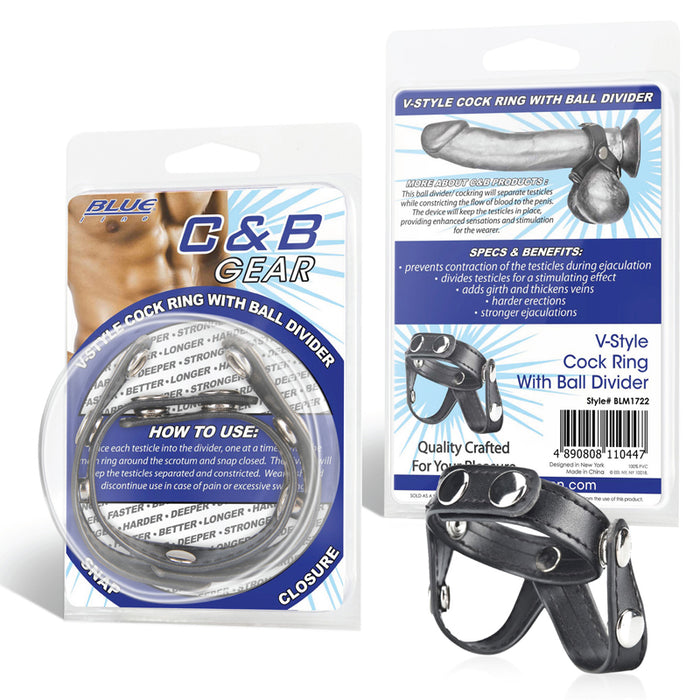 Blue Line C & B Gear V-style Cock Ring with Ball Divider