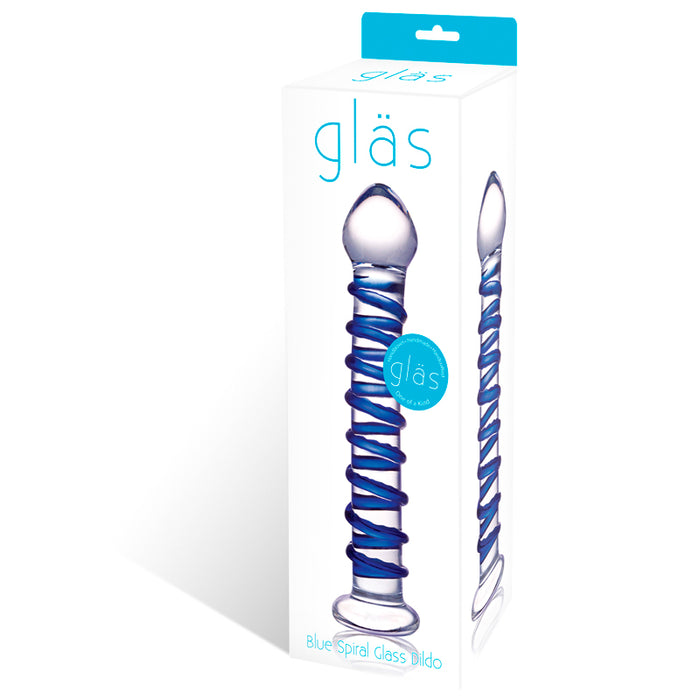 Glas 7.5 in. Blue Spiral Glass Dildo