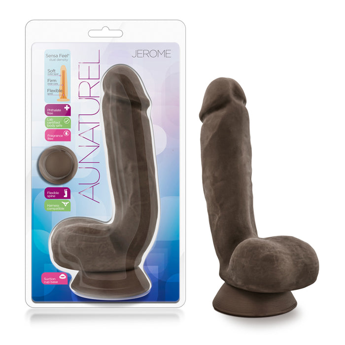 Blush Au Naturel Jerome 8.5 in. Posable Dual Density Dildo with Balls & Suction Cup Brown