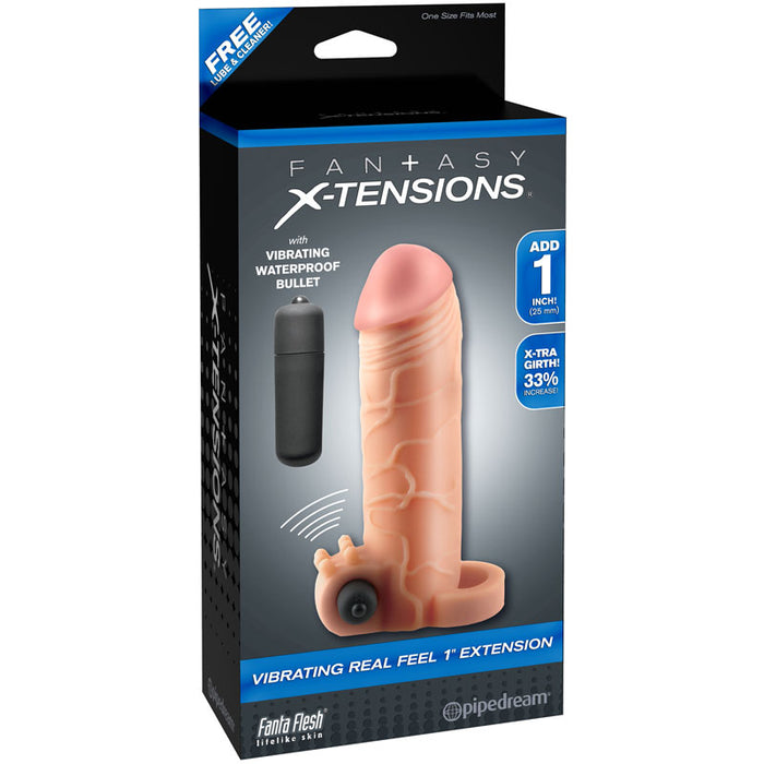 Pipedream Fantasy X-tensions Vibrating Real Feel 1 in. Extension With Ball Strap Beige