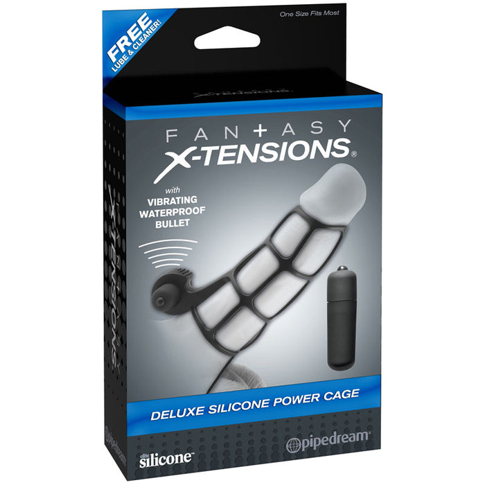Pipedream Fantasy X-tensions Vibrating Deluxe Silicone Power Cage Black