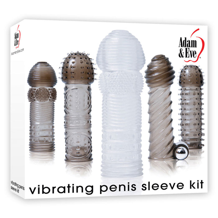Adam & Eve 6-Piece Vibrating Penis Sleeve Kit Smoke/Clear