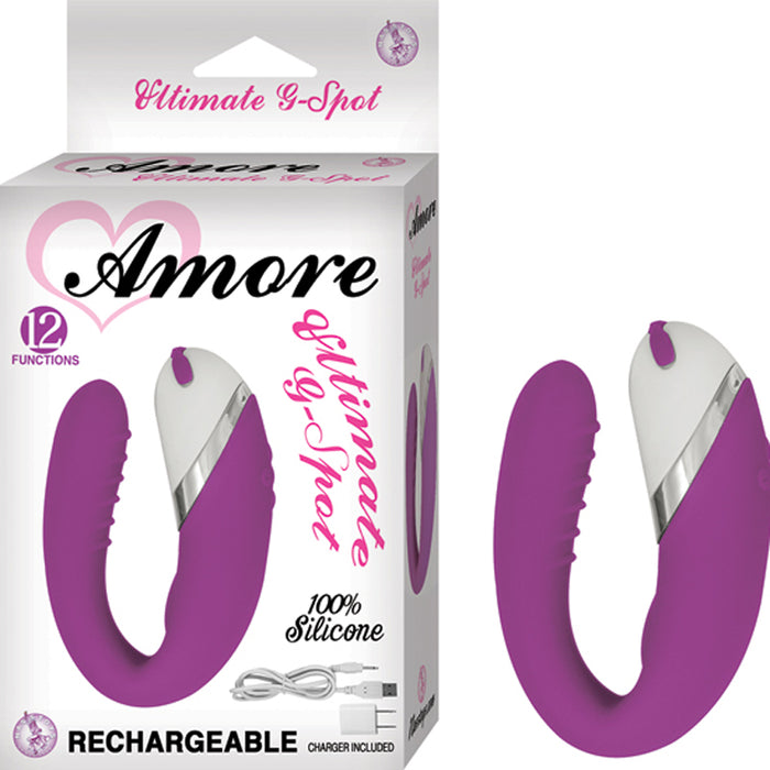 Amore Ultimate G Spot Rechargeable Silicone Multispeed Waterproof Vibe With Travel Pouch (Purple)