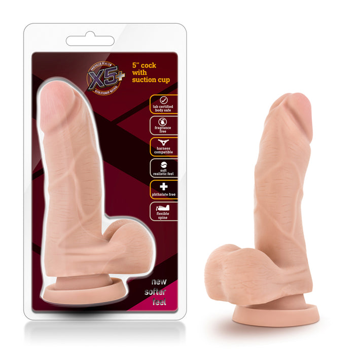 Blush X5 Plus Realistic 5 in. Posable Dildo with Balls & Suction Cup Beige