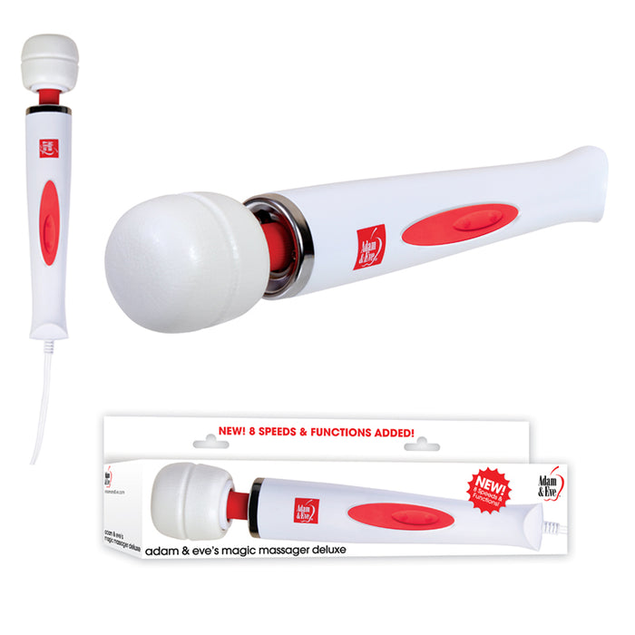 Adam & Eve Magic Massager Deluxe Plug-In Wand Vibrator White/Red