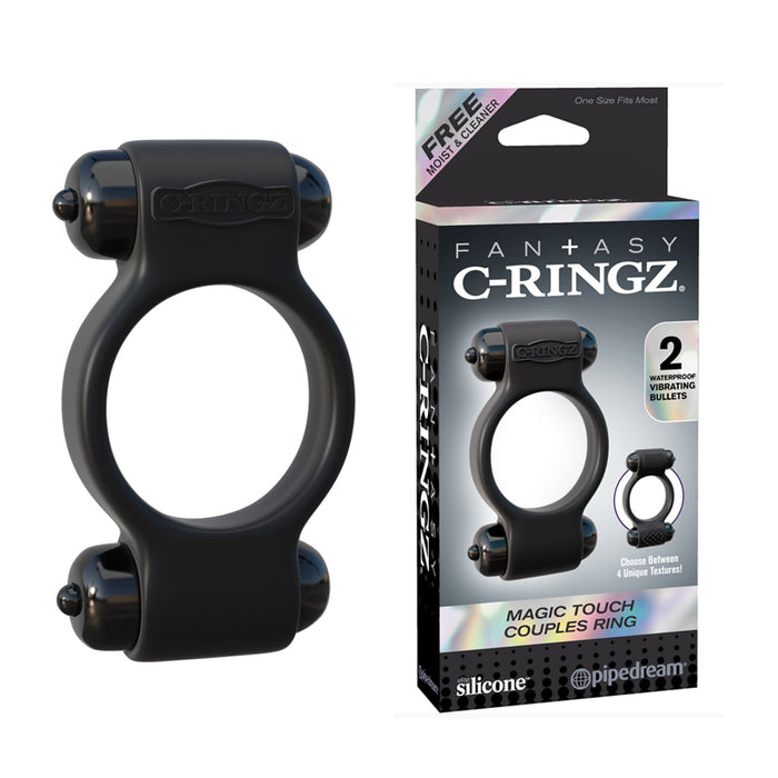 Pipedream Fantasy C-Ringz Magic Touch Couples Ring With Dual Bullets Black