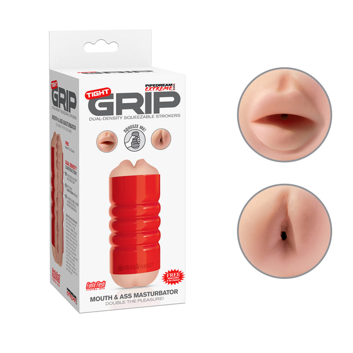 PDX Tight Grip Mouth & Ass Dual Density Squeezable Masturbator Beige/Red