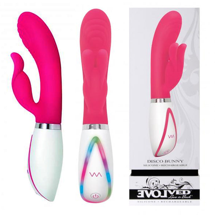 Evolved Disco Bunny Light-Up Rechargeable Silicone Rabbit Vibrator Pink