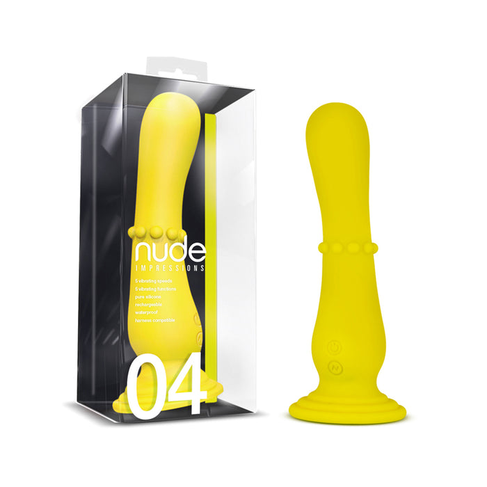 Blush Nude Impressions 04 Rechargeable Silicone 7.5 in. Vibrating Dildo with Suction Cup Yellow