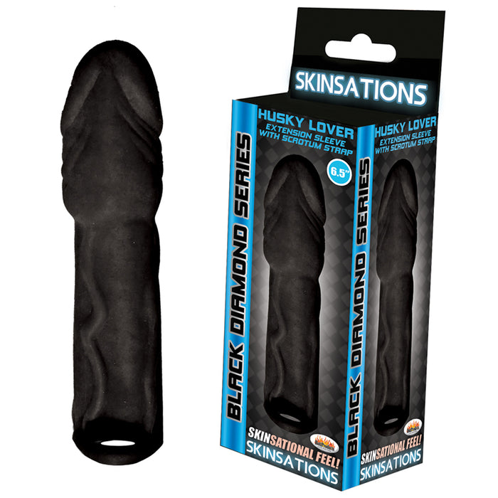 Skinsations Black Diamond Series Husky Lover Extension Sleeve With Scrotum Strap 6.5in