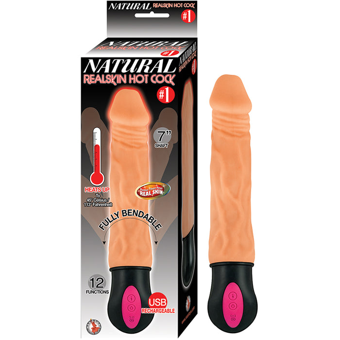 Natural Realskin Hot Cock #1 12 Function Heats to 113 Degrees Fully Bendable Rechargeable Waterproof Flesh