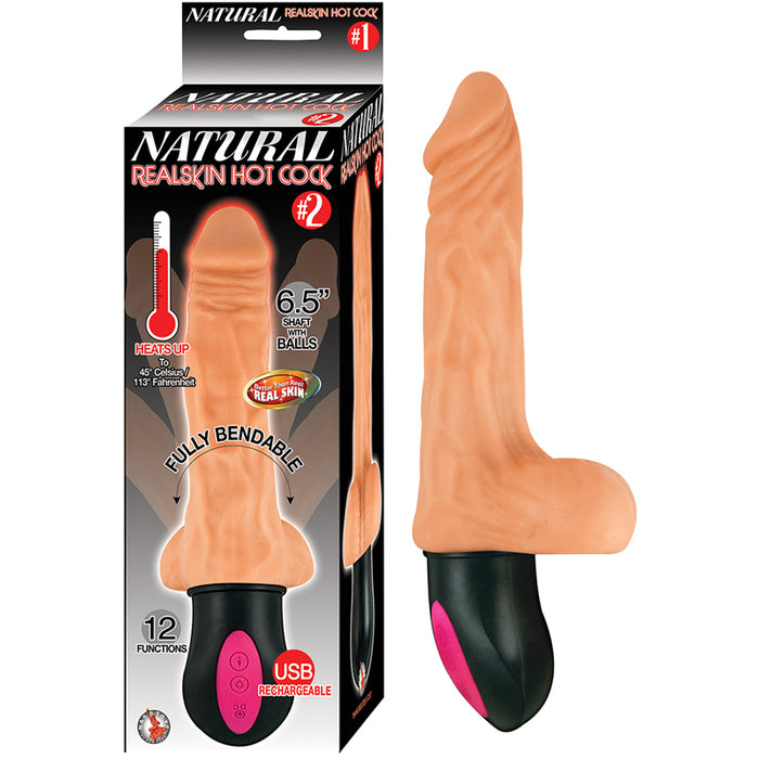 Natural Realskin Hot Cock #2 12 Function Heats to 113 Degrees Fully Bendable Rechargeable Waterproof Flesh