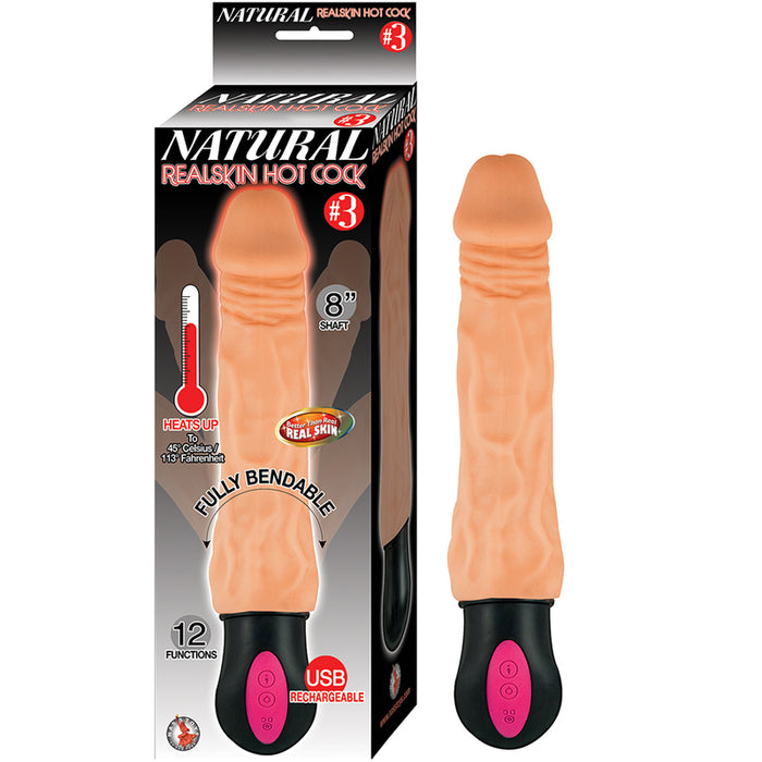 Natural Realskin Hot Cock #3 12 Function Heats to 113 Degrees Fully Bendable Rechargeable Waterproof Flesh