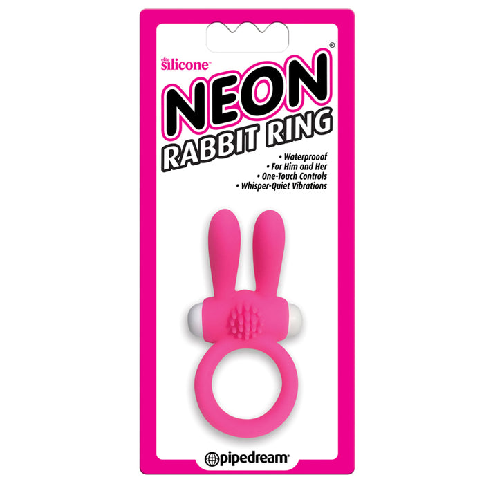 Pipedream Neon Rabbit Ring Vibrating Silicone Cockring With Ears Pink