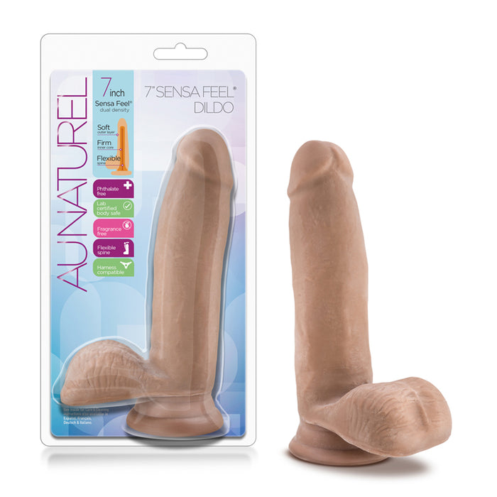 Blush Au Naturel 7 in. Posable Dual Density Dildo with Balls & Suction Cup Tan