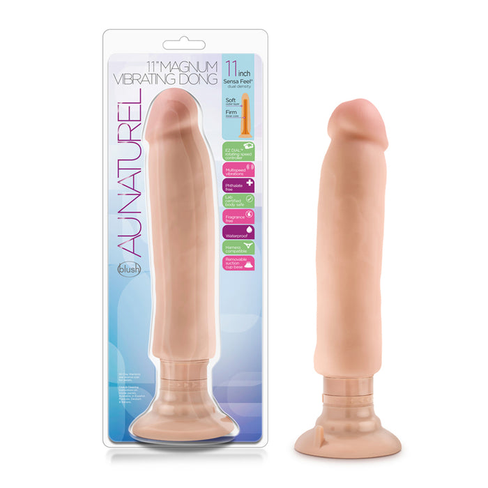 Blush Au Naturel 11 in. Magnum Vibrating Dong Dual Density Dildo with Suction Cup Beige