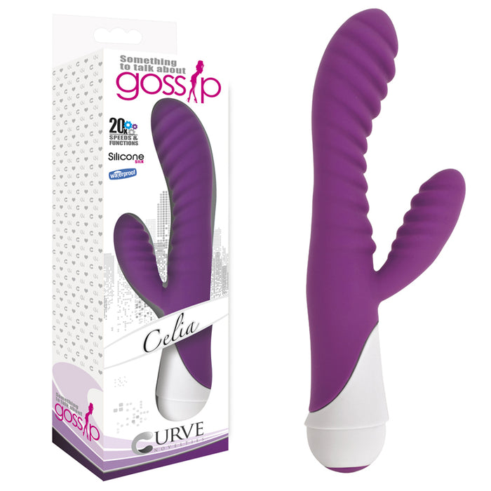 Curve Toys Gossip Celia Waterproof Ribbed Silicone Flexible Dual Stimulation Vibrator Violet