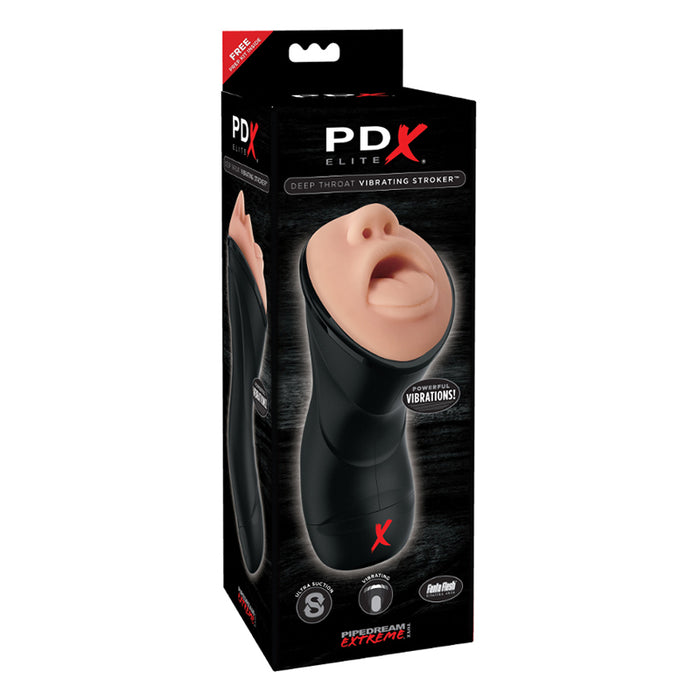 PDX Elite Deep Throat Vibrating Stroker Beige/Black