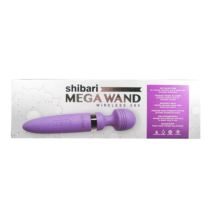 Shibari Deluxe Mega Wireless Massage Wand 28 Function Silicone USB Rechargeable Waterproof Purple