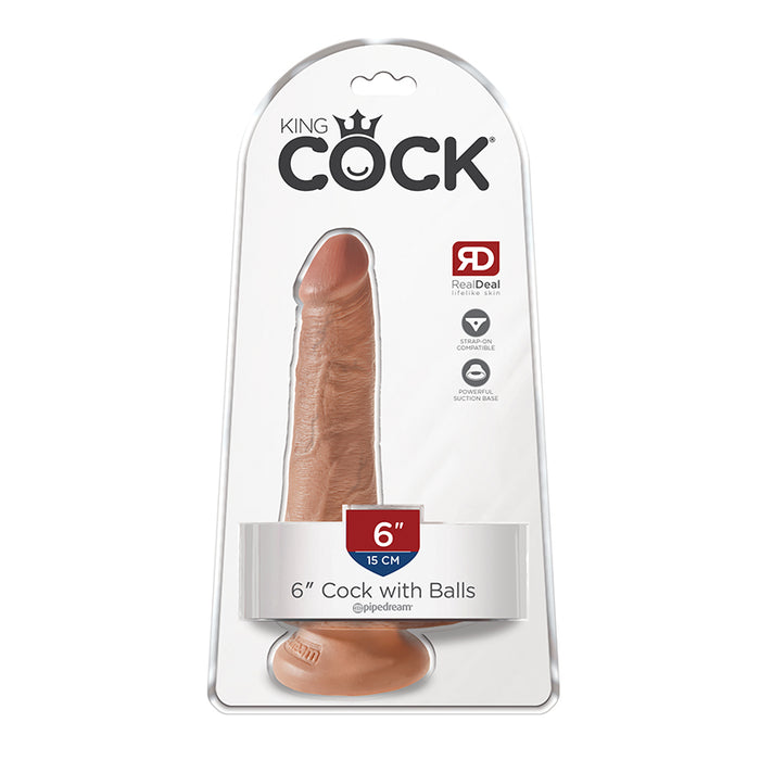 Pipedream King Cock 6 in. Cock With Balls Realistic Suction Cup Dildo Tan
