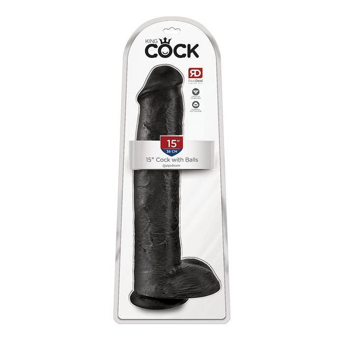 Pipedream King Cock 15 in. Cock With Balls Realistic Suction Cup Dildo Black