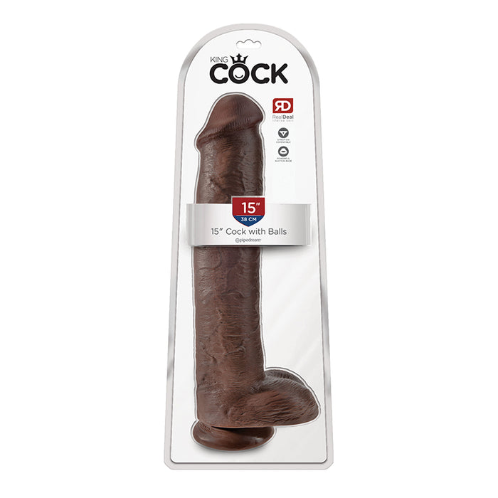 Pipedream King Cock 15 in. Cock With Balls Realistic Suction Cup Dildo Brown