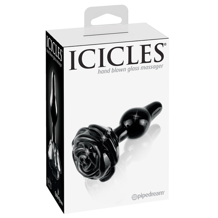 Pipedream Icicles No. 77 Glass Anal Plug With Rose Base Black