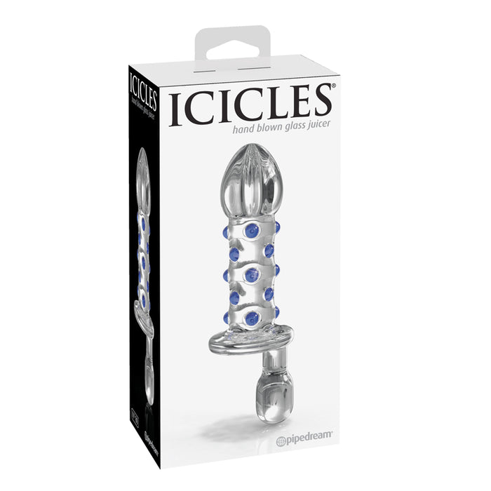 Pipedream Icicles No. 80 Glass Juicer Textured Dildo With Rotation Handle Clear