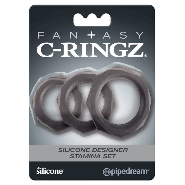 Pipedream Fantasy C-Ringz Silicone Designer Stamina 3-Piece Cockring Set Black