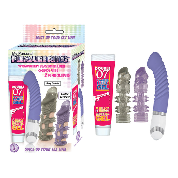 My Personal Pleasure Kit #2 Includes Lube, G-Spot Vibe 2 Penis Sleeves Strawberry Lube Waterproof
