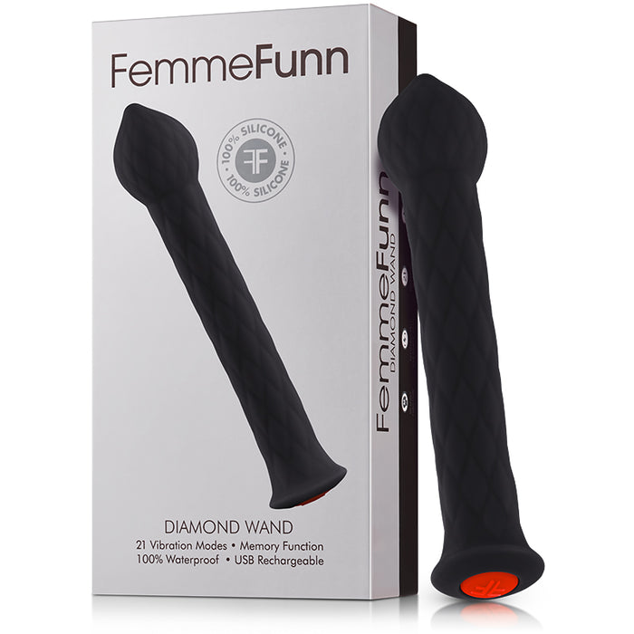 FemmeFunn Diamond Wand Rechargeable Flexible Textured Silicone Vibrator Black